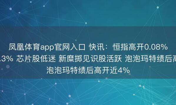 凤凰体育app官网入口 快讯：恒指高开0.08% 科指跌0.3% 芯片股低迷 新糜掷见识股活跃 泡泡玛特绩后高开近4%
