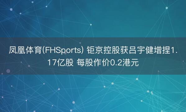 凤凰体育(FHSports) 钜京控股获吕宇健增捏1.17亿股 每股作价0.2港元