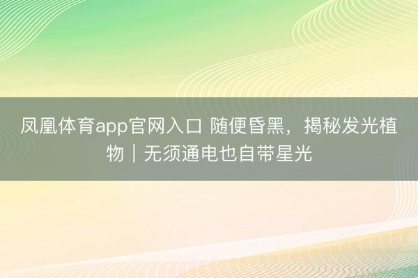 凤凰体育app官网入口 随便昏黑，揭秘发光植物｜无须通电也自带星光