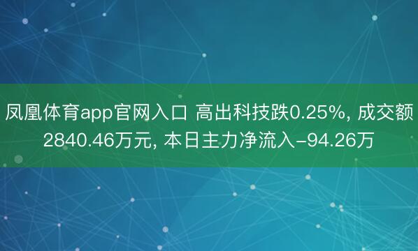 凤凰体育app官网入口 高出科技跌0.25%， 成交额2840.46万元， 本日主力净流入-94.26万